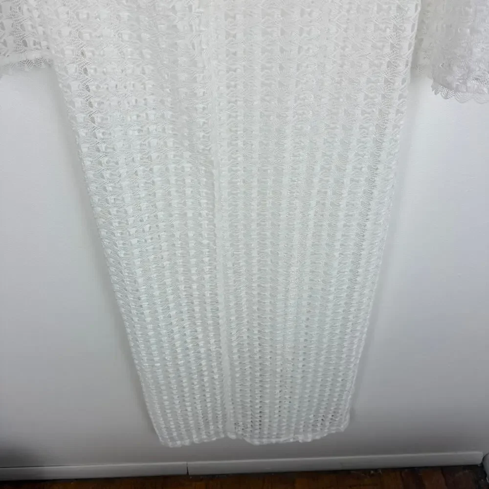 NWT Sunfere Womens Long Sleeve Open Knit Crochet Swimsuit White Cover-Up Dress - Picture 4 of 8